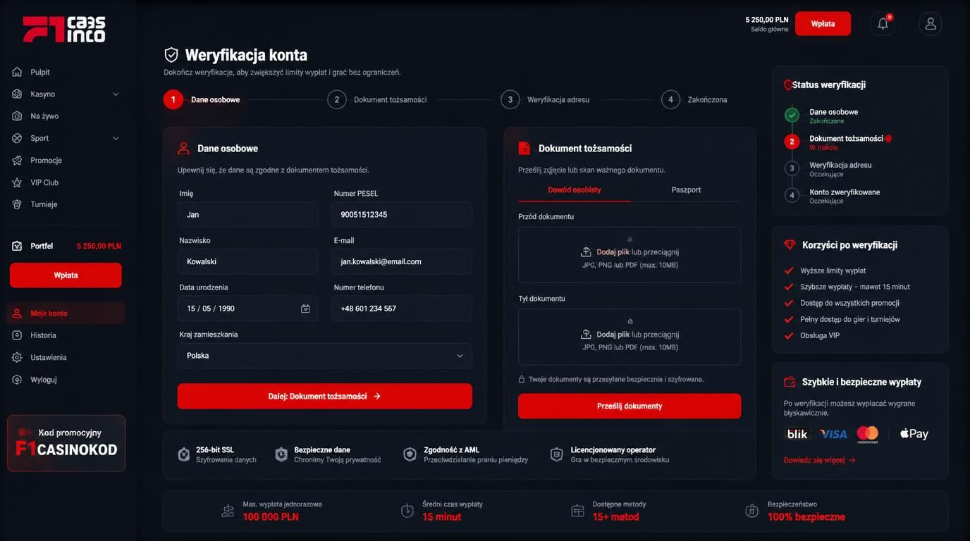 Proces weryfikacji konta w F1 Casino z dokumentami tożsamości